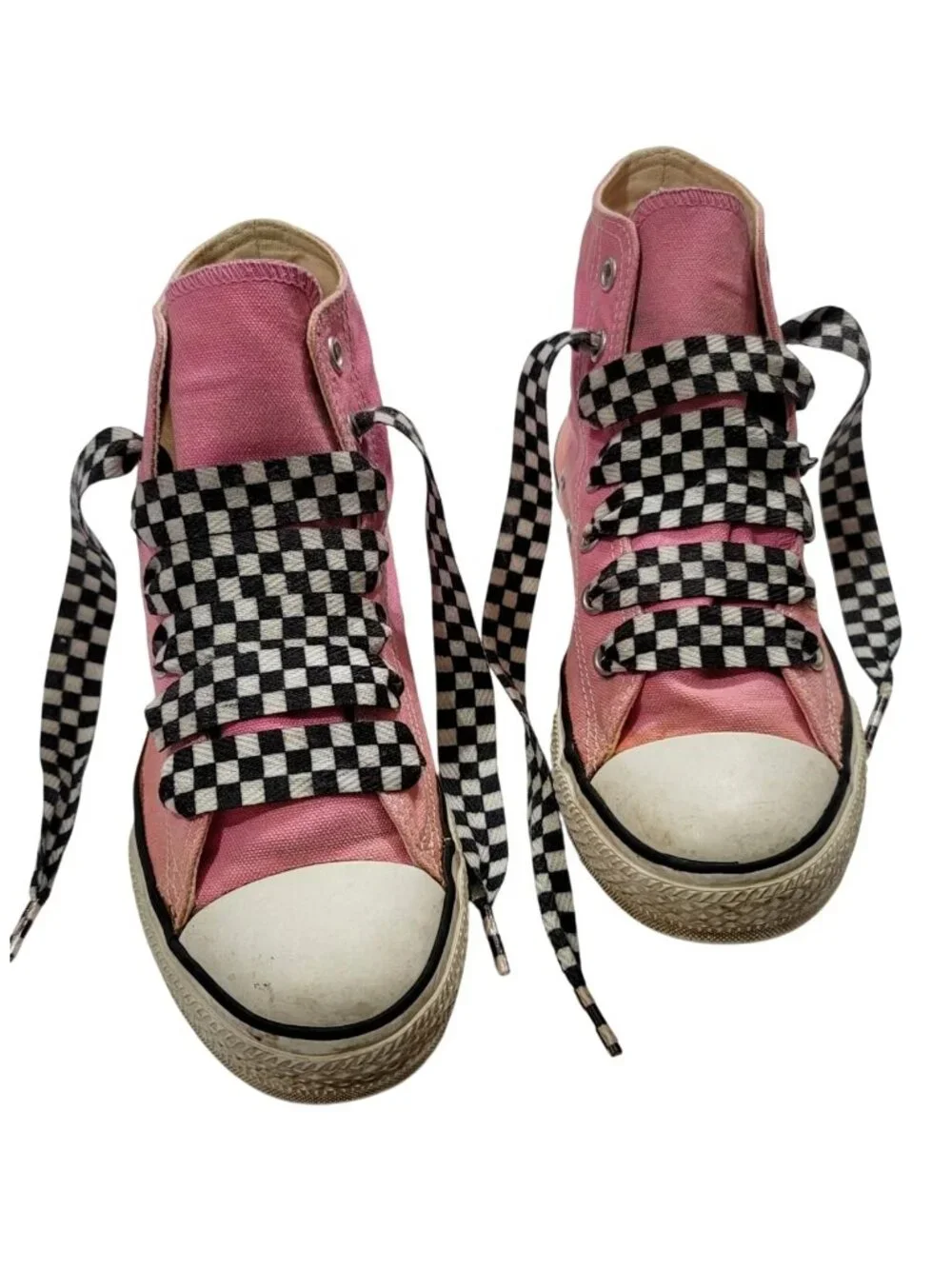 Converse Kids All Star High Top Sneakers Pink Checkered Laces Size 2